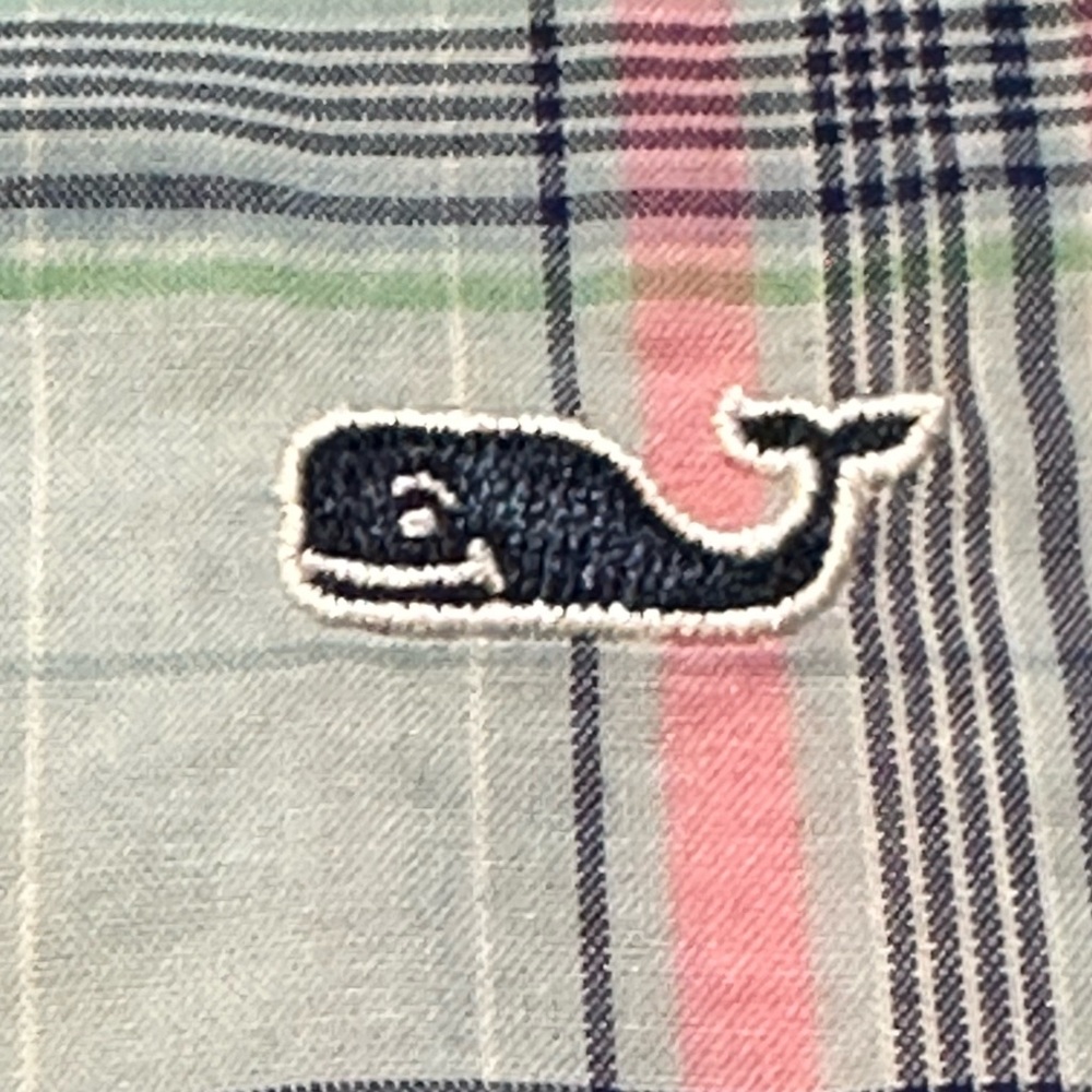 Vineyard Vines Plaid Whale Shirt Large Classic Fit Button Down Pink Navy Green - Picture 4 of 16